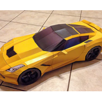 Corvette Stingray Yellow Lightning DIY 3D Papercraft Sports Car Templates, Papercraft Model for Adults and Kids